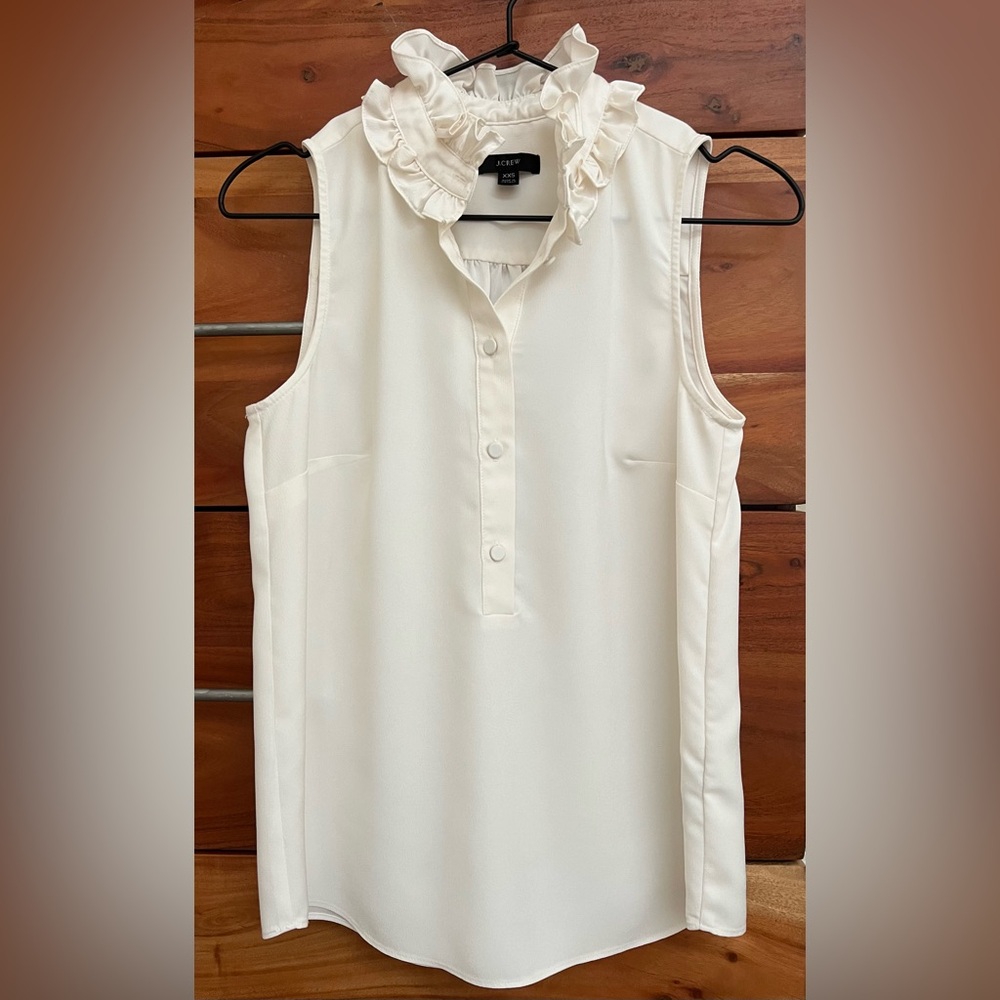 J. Crew ivory ruffle neck sleeveless blouse size XXS